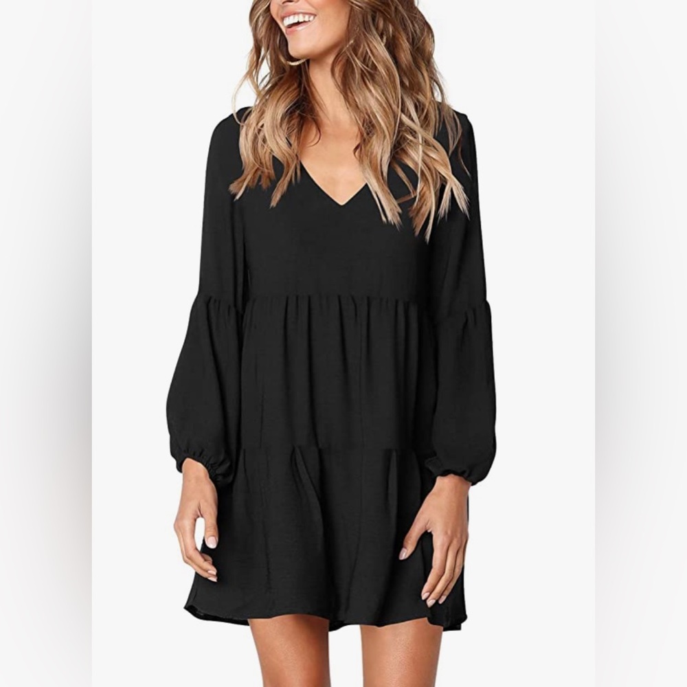 NEW Women's Black Chiffon Long Sleeve Tunic Dress